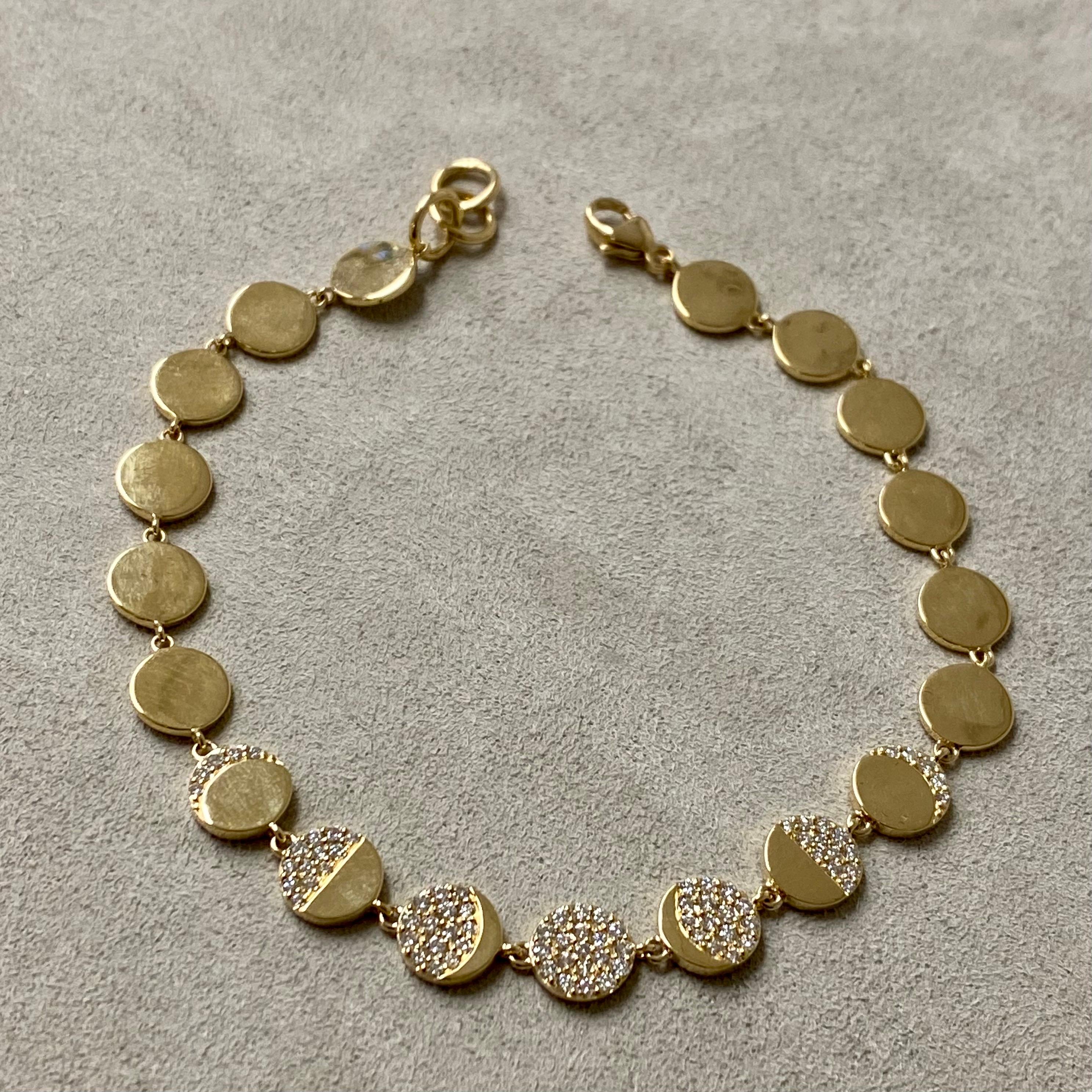 Round Cut Syna Yellow Gold Cosmic Moon Phase Bracelet For Sale
