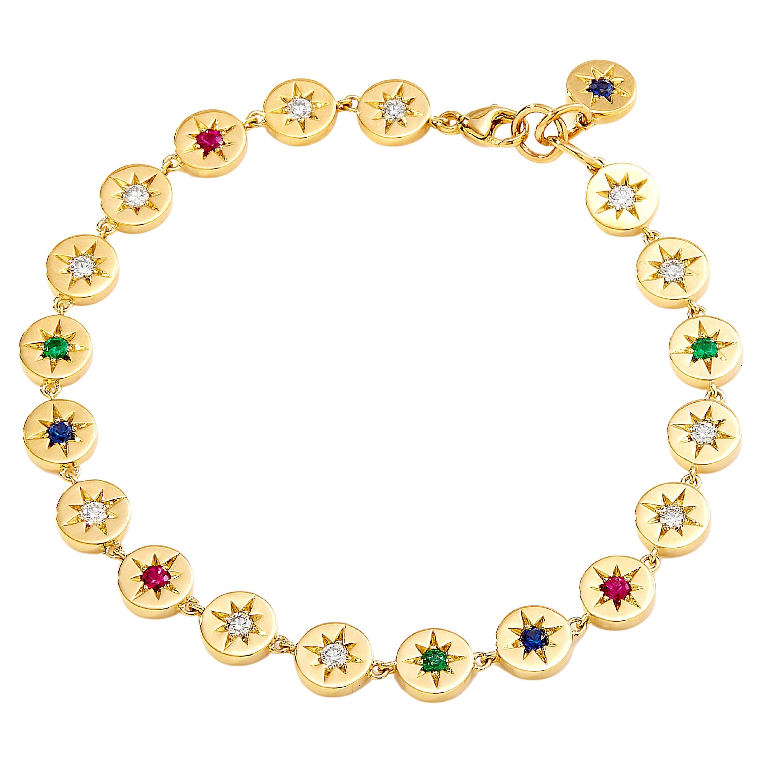 Syna Yellow Gold Cosmic Multi Gem Bracelet with Diamonds For Sale