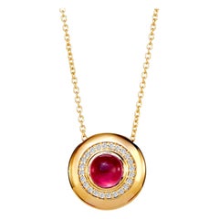Syna Keramik-Halskette aus Gelbgold mit Rubellit und Diamanten
