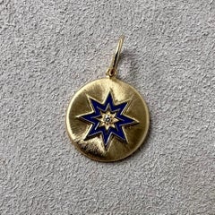 Syna Yellow Gold Cosmic North Star Lapis Enamel Pendant with Diamond