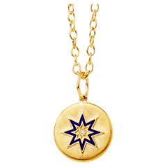 Syna Gelbgold Cosmic North Star Lapislazuli-Emaille-Anhänger mit Diamant