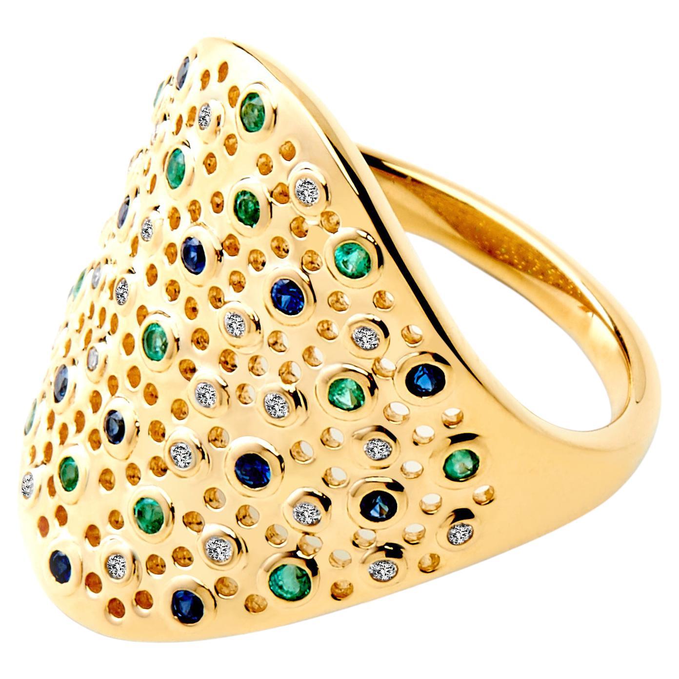 Syna Yellow Gold Cosmic Ring with Diamonds For Sale
