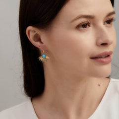 Syna Yellow Gold Cosmic Sleeping Beauty Turquoise Earrings with Diamonds