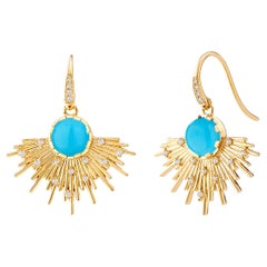 Syna Boucles d'oreilles Cosmic Sleeping Beauty en or jaune et turquoise avec diamants