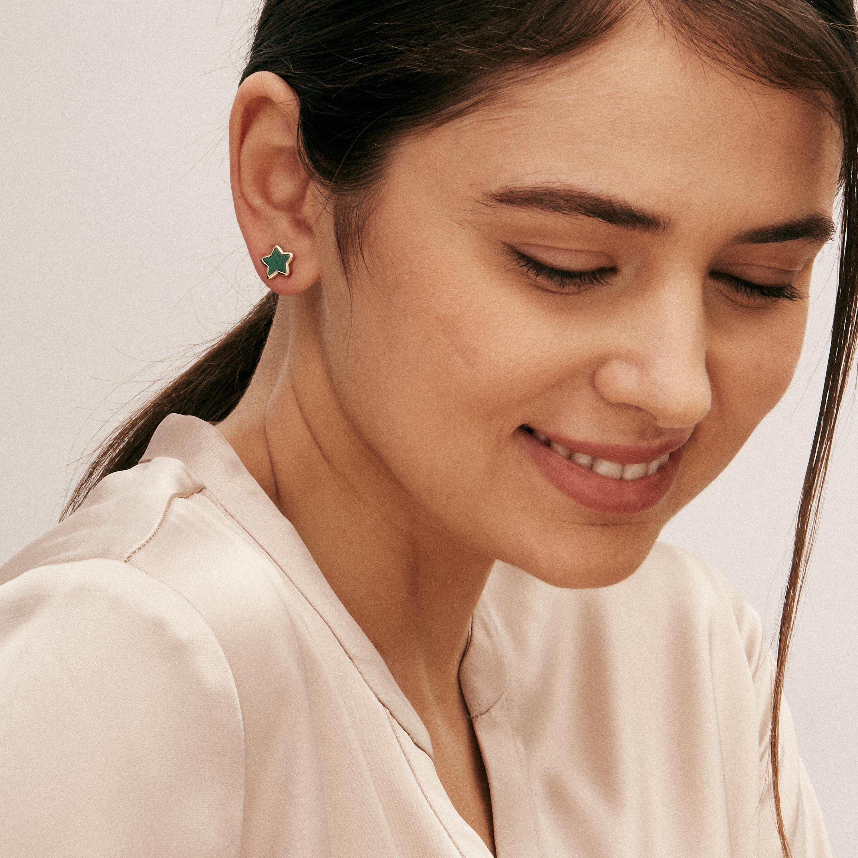 Contemporary Syna Yellow Gold Cosmic Star Studs with Malachite