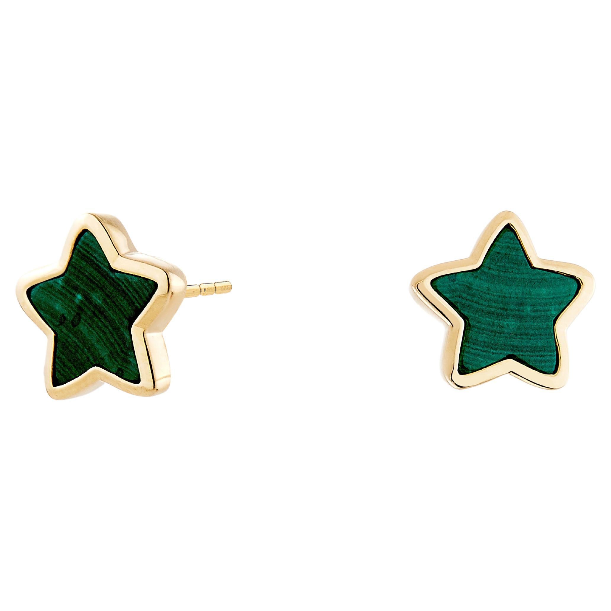 Syna Yellow Gold Cosmic Star Studs with Malachite For Sale