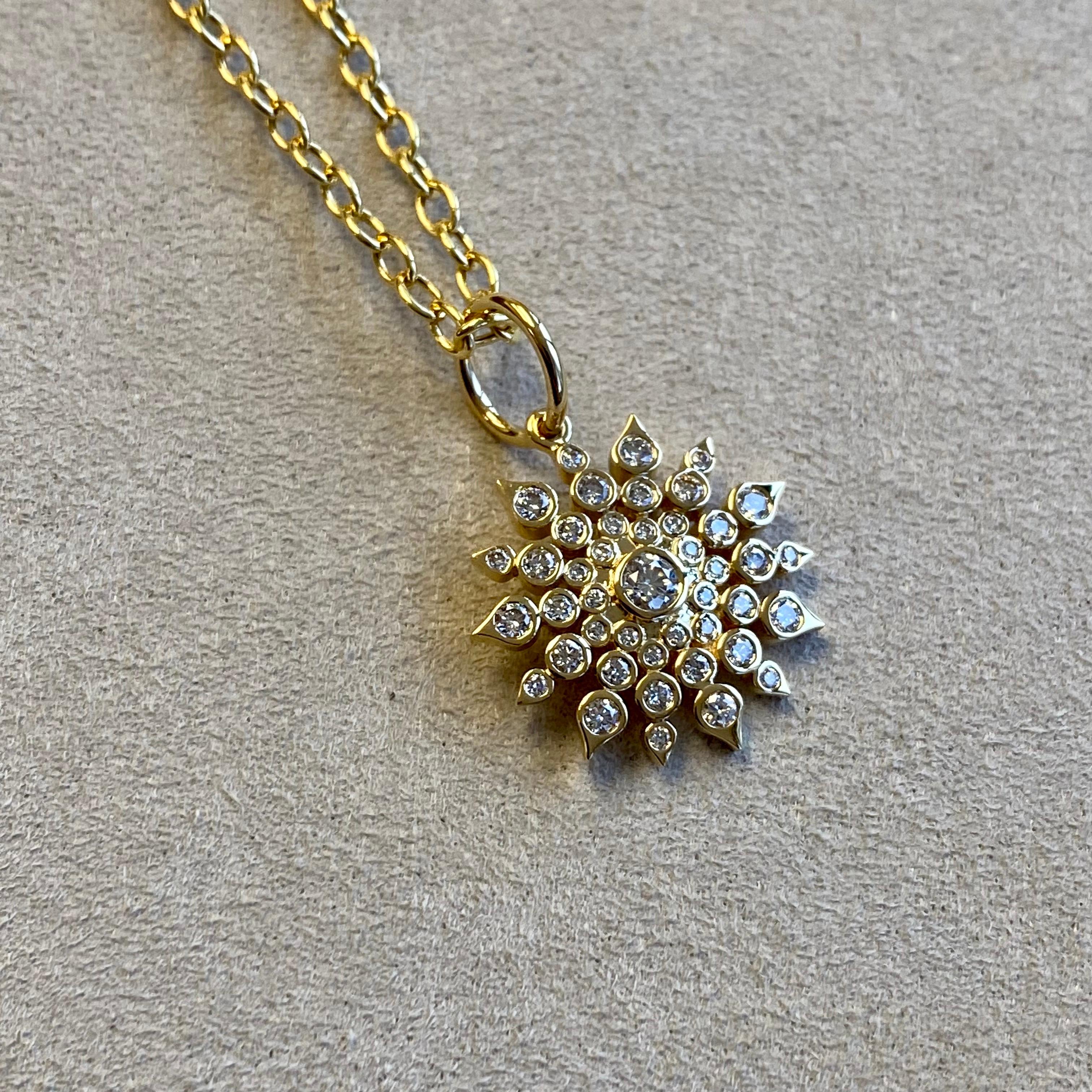 Round Cut Syna Yellow Gold Cosmic Starburst Pendant with Diamonds For Sale