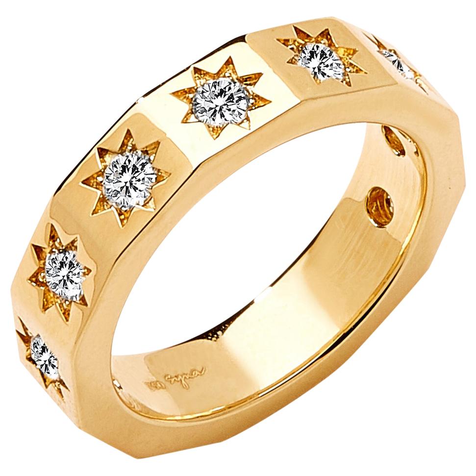 Syna Yellow Gold Cosmic Stars Band with Diamonds For Sale