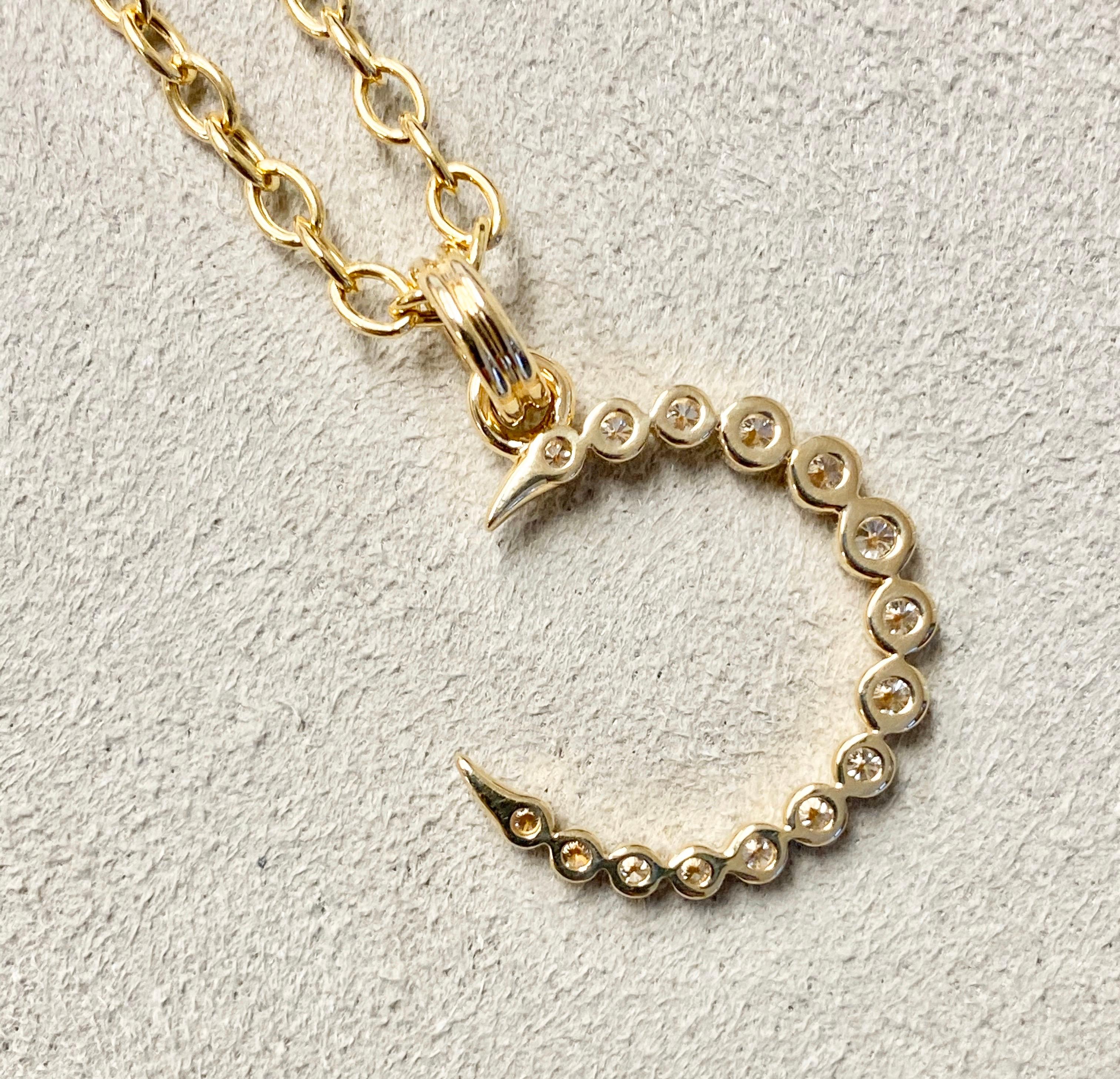 Round Cut Syna Yellow Gold Crescent Pendant with Diamonds For Sale