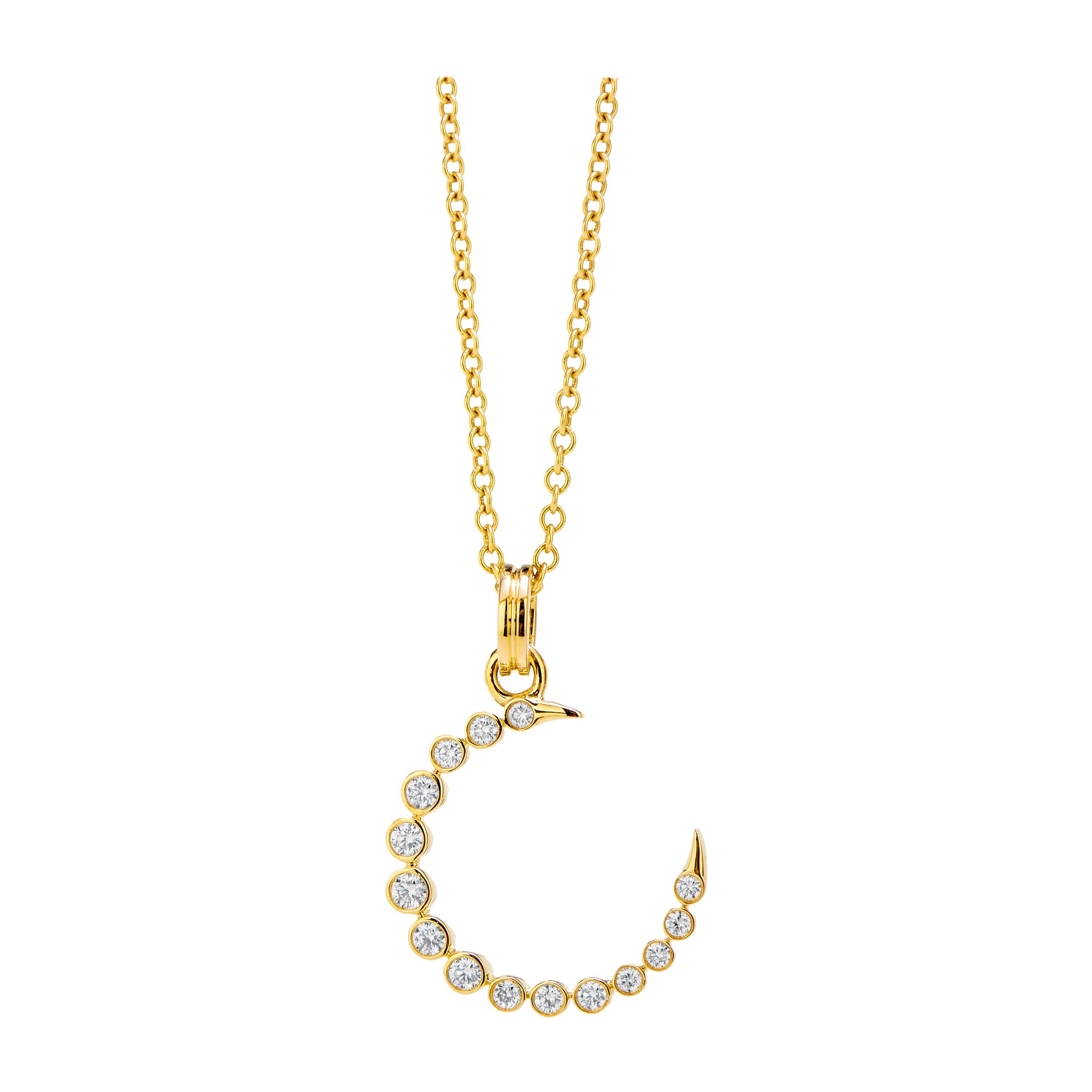 Syna Yellow Gold Crescent Pendant with Diamonds For Sale