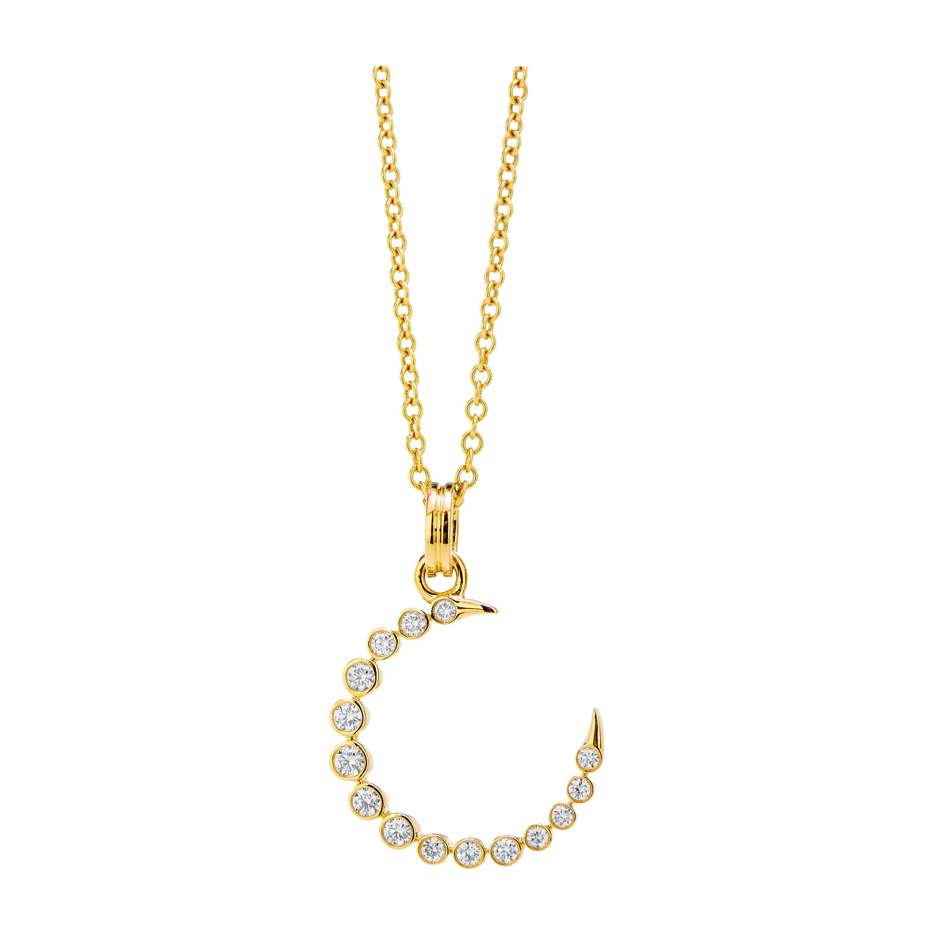 Pendentif croissant Syna en or jaune avec diamants en vente