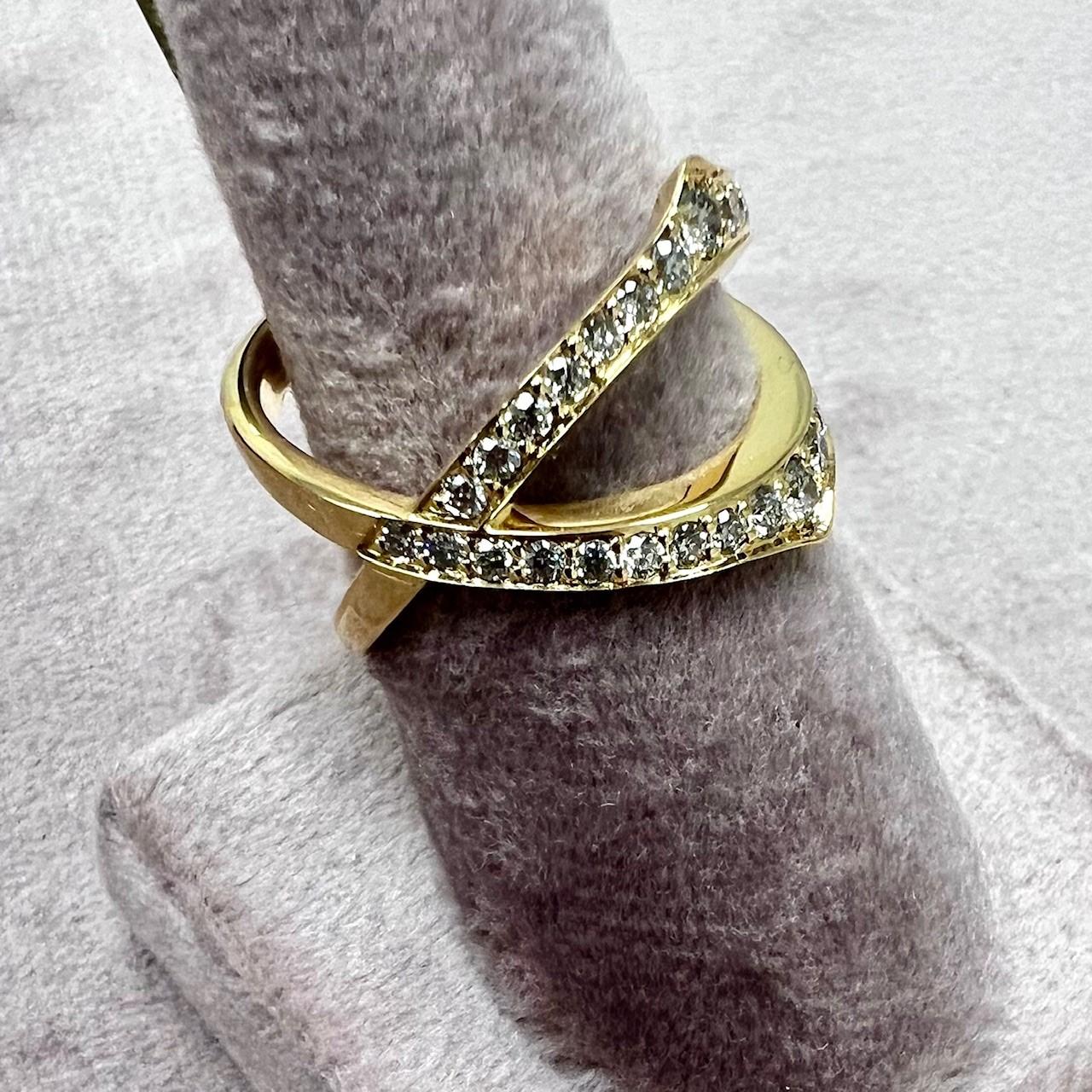 Contemporary Syna Yellow Gold Cross Ring with Diamonds For Sale