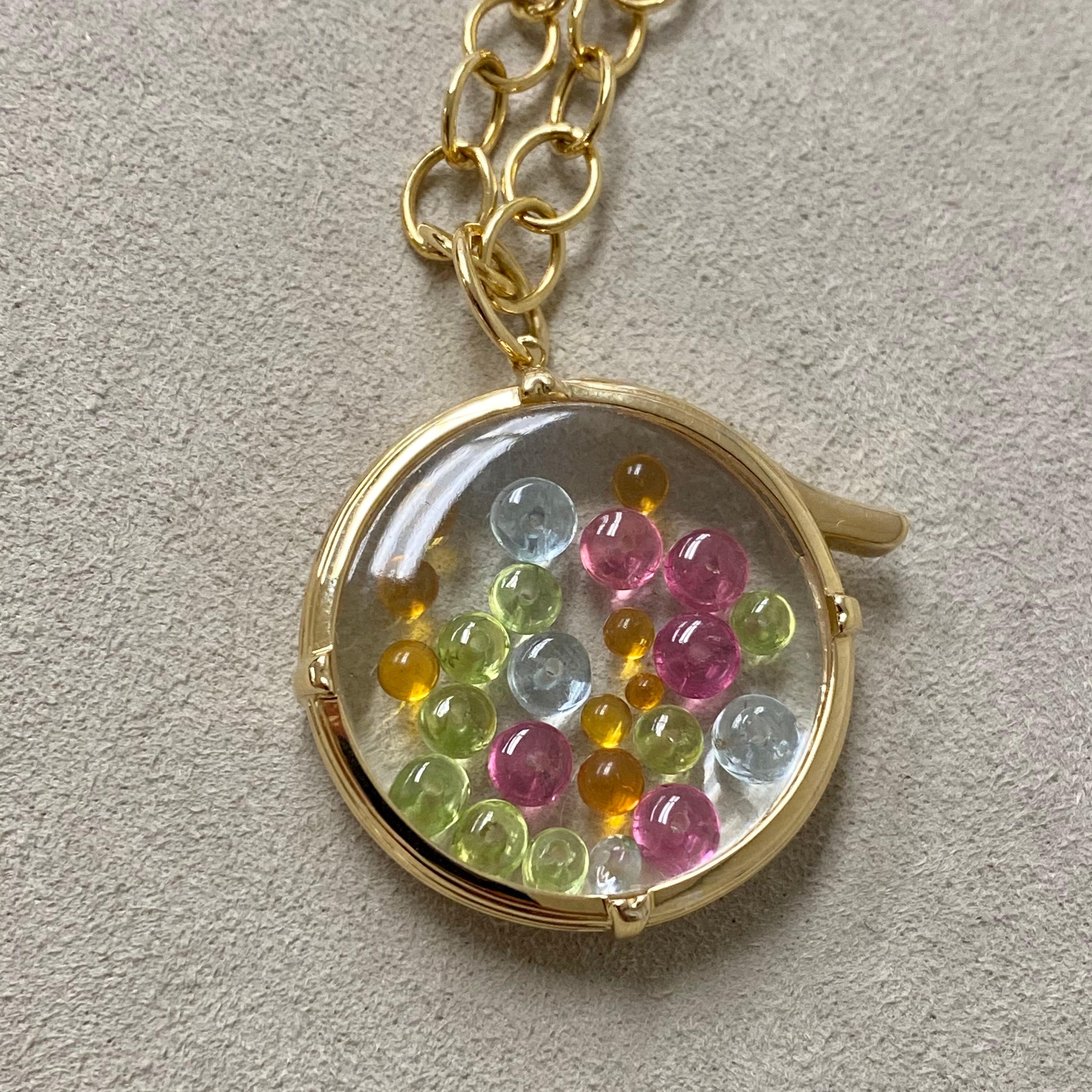 Women's Syna Yellow Gold Crystal Locket with Multi-Color Gemstone Beads