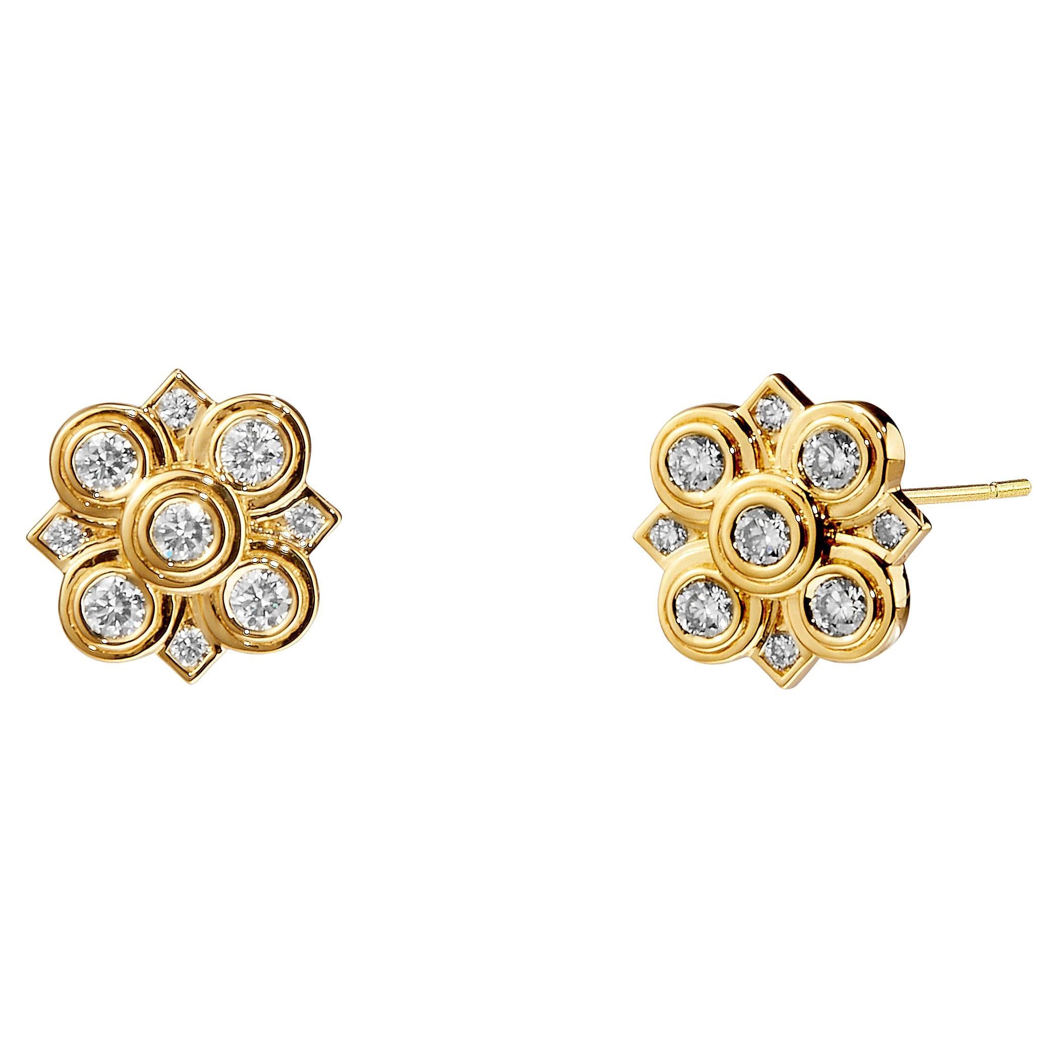 Syna Yellow Gold Diamond Studs For Sale