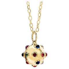 Syna Yellow Gold Disco Ball Pendant with Multicolor Sapphires