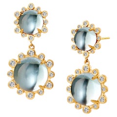 Syna Yellow Gold Double Drop Earrings with Blue Topaz and Diamonds