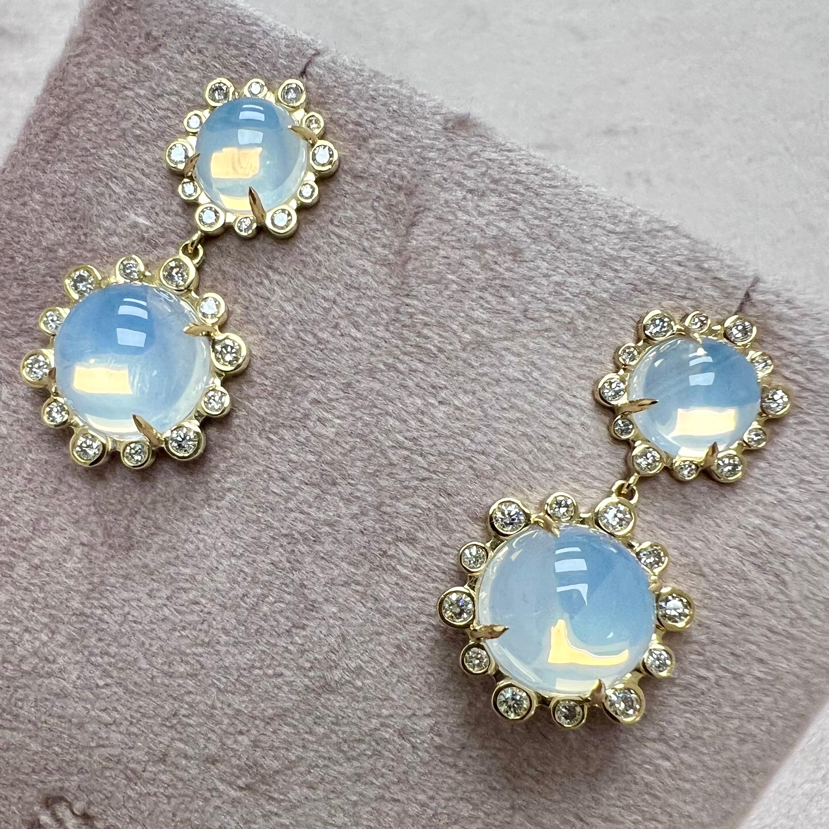 Taille mixte Syna Boucles d'oreilles doubles en or jaune avec quartz de lune et diamants en vente