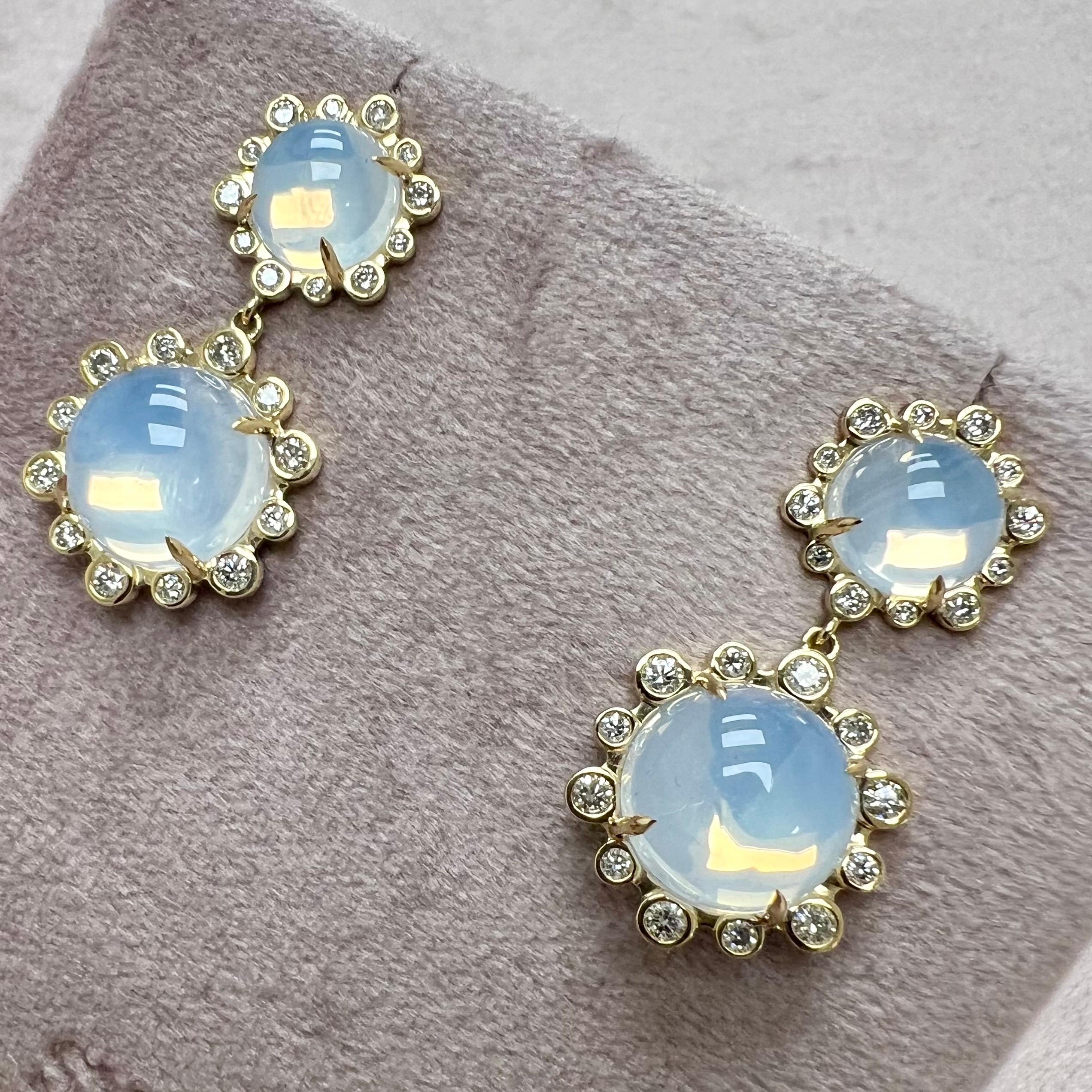 Syna Boucles d'oreilles doubles en or jaune avec quartz de lune et diamants Neuf - En vente à Fort Lee, NJ