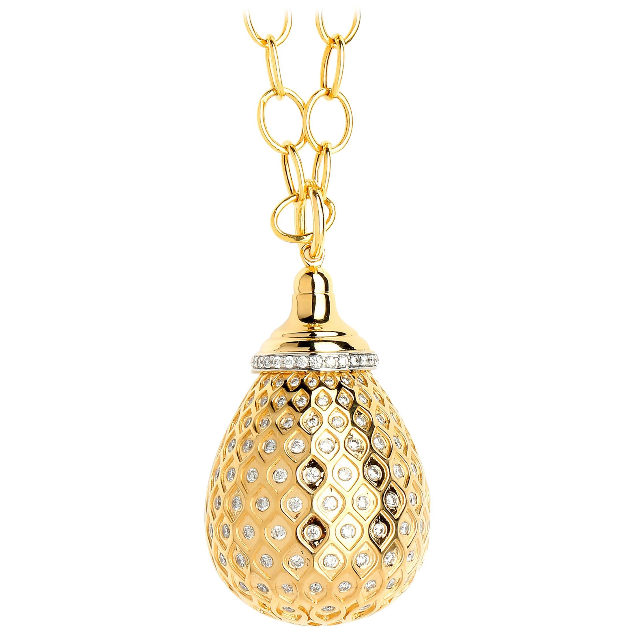 Syna Yellow Gold Drop Pendant with Diamonds For Sale