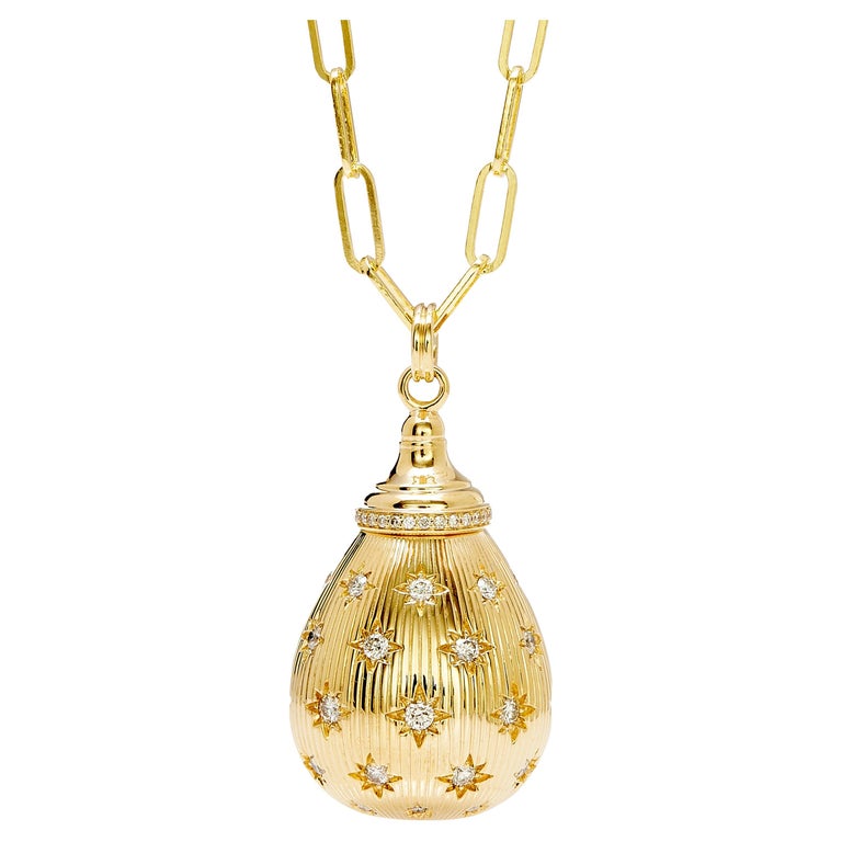 Syna Yellow Gold Drop Pendant with Champagne Diamonds For Sale at 1stDibs