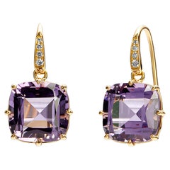 Syna Yellow Gold Earrings with Amethyst and Diamonds