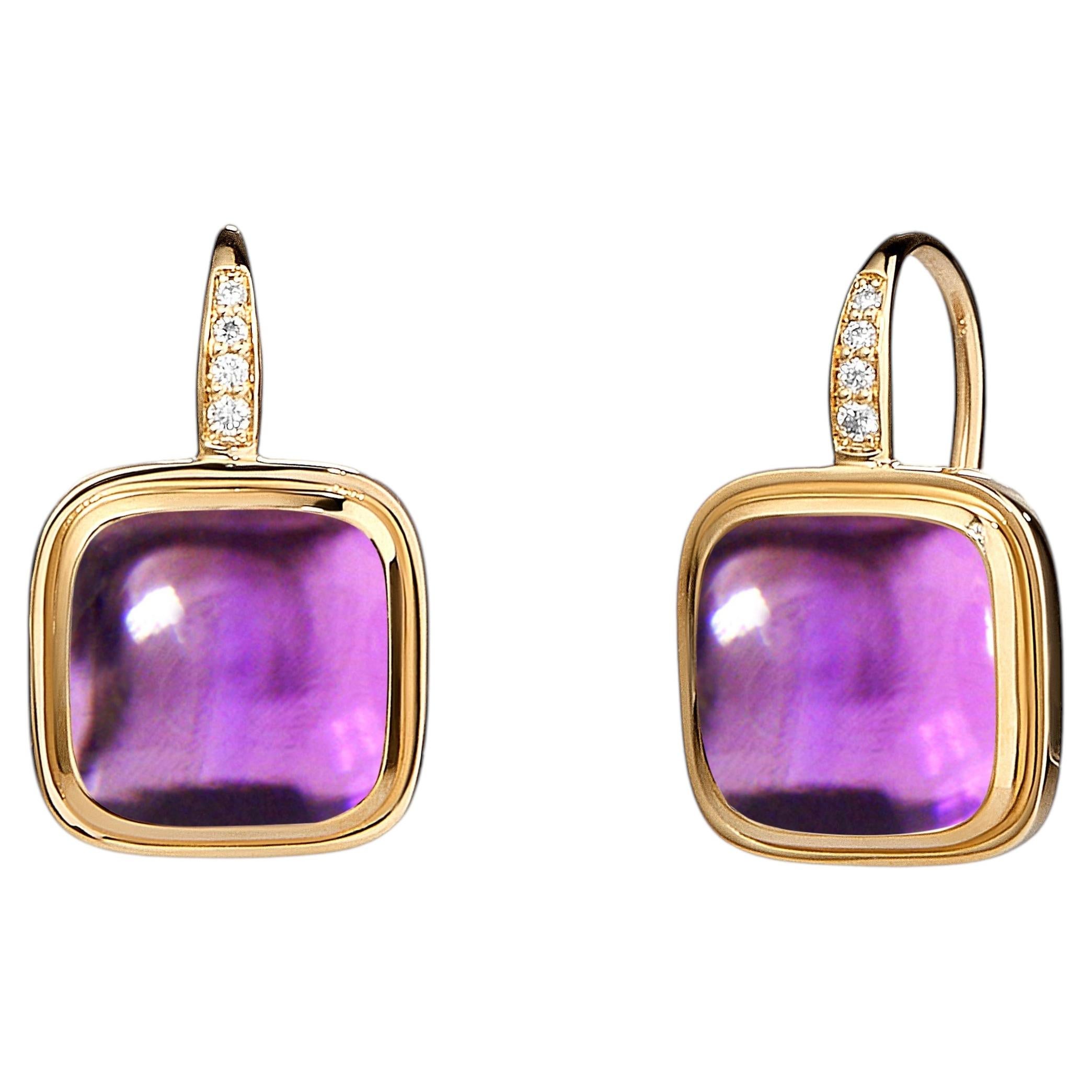 Syna Yellow Gold Earrings with Amethyst and Diamonds