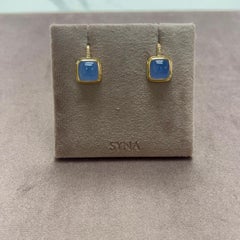 Syna Yellow Gold Earrings with Blue Chalcedony and Diamonds