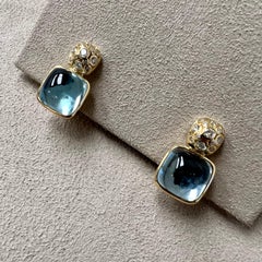Syna Yellow Gold Earrings with Blue Topaz and Diamonds