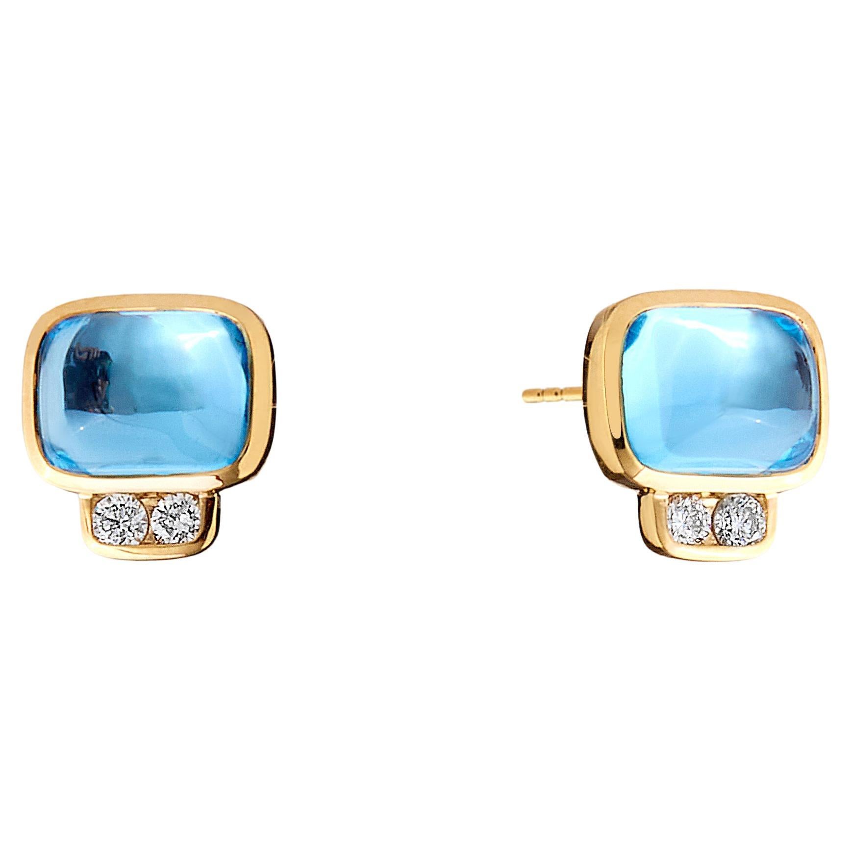 Boucles d'oreilles Syna en or jaune avec topaze bleue et diamants