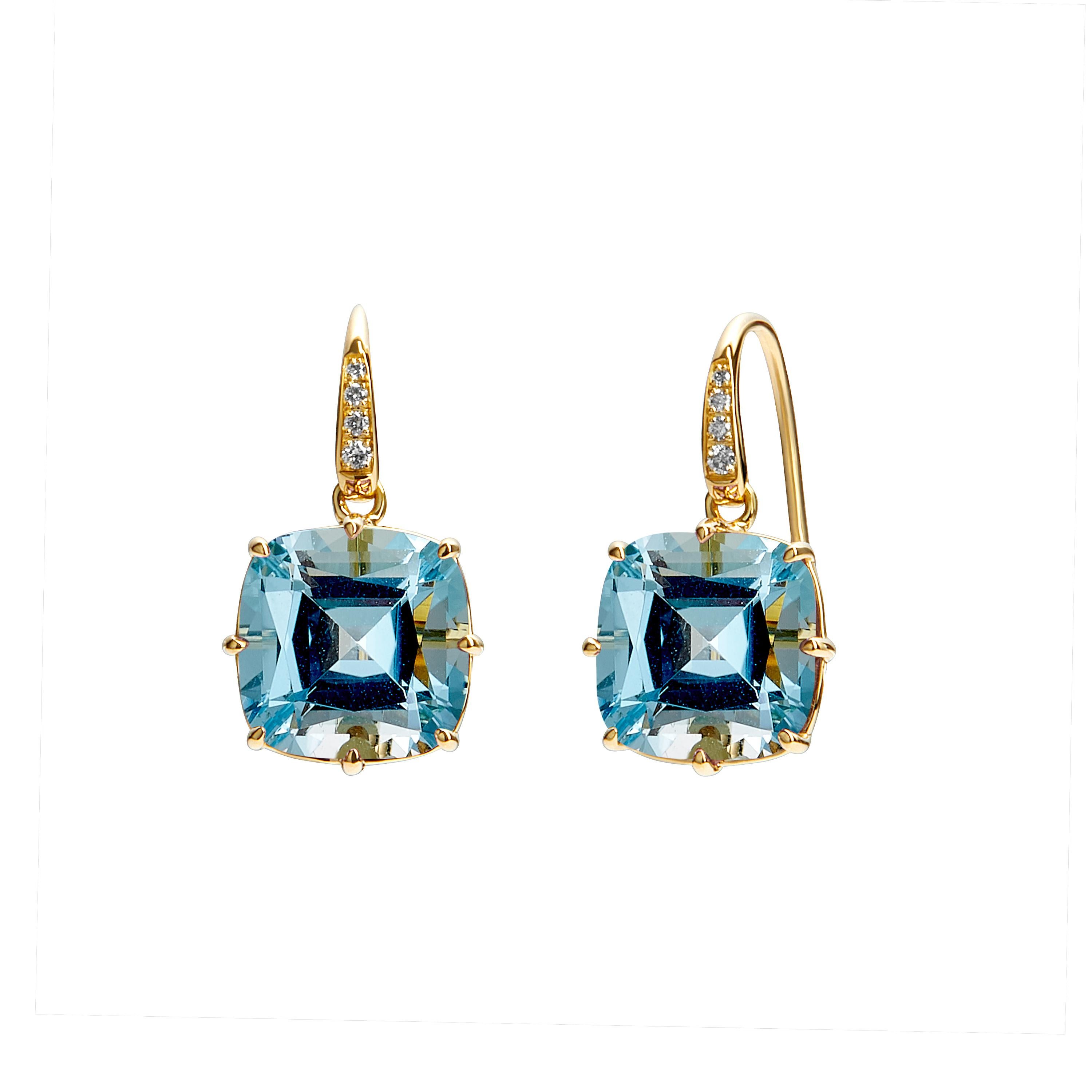 Syna-Ohrringe aus Gelbgold mit blauem Topas und Diamanten (Gemischter Schliff) im Angebot