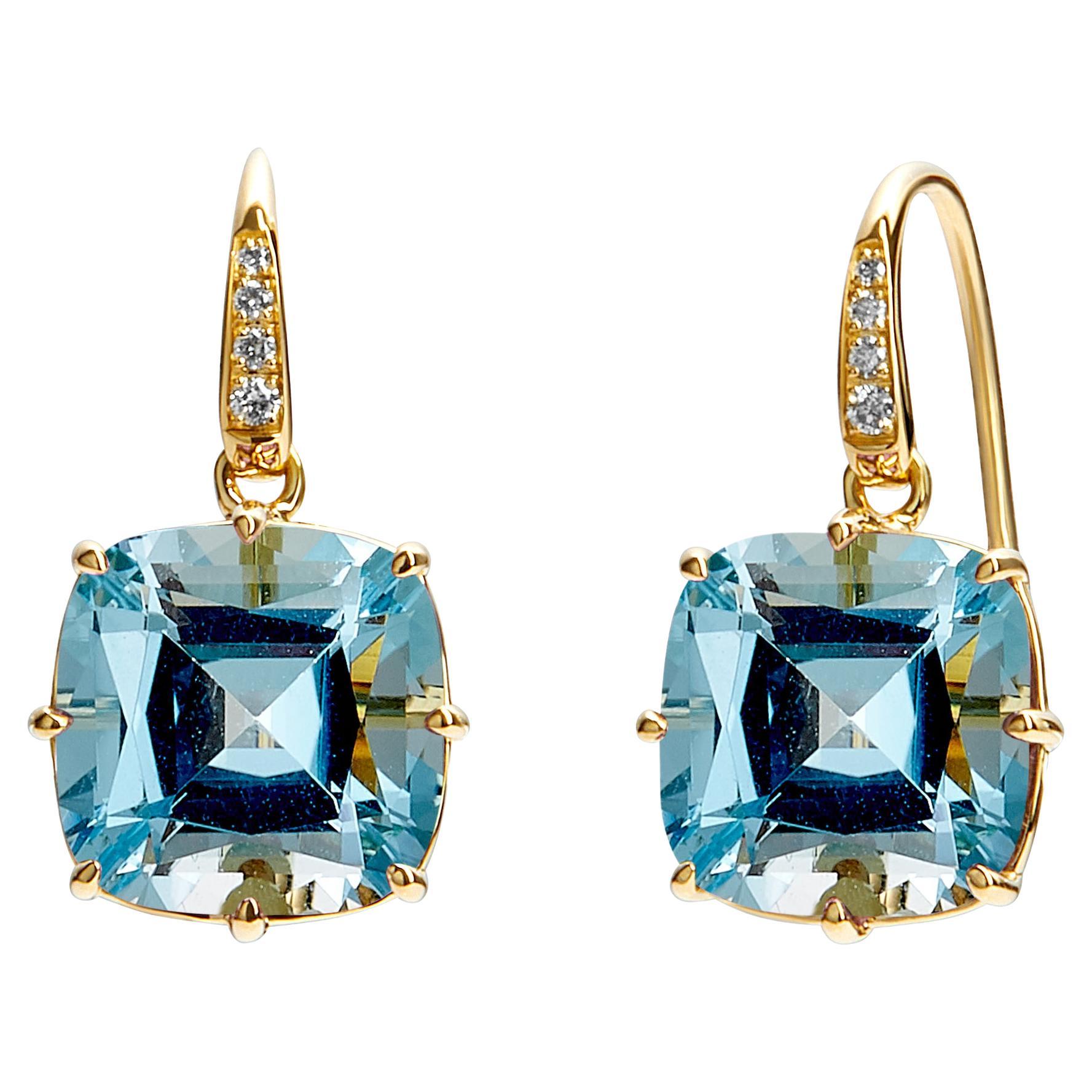 Syna Yellow Gold Earrings with Blue Topaz and Diamonds