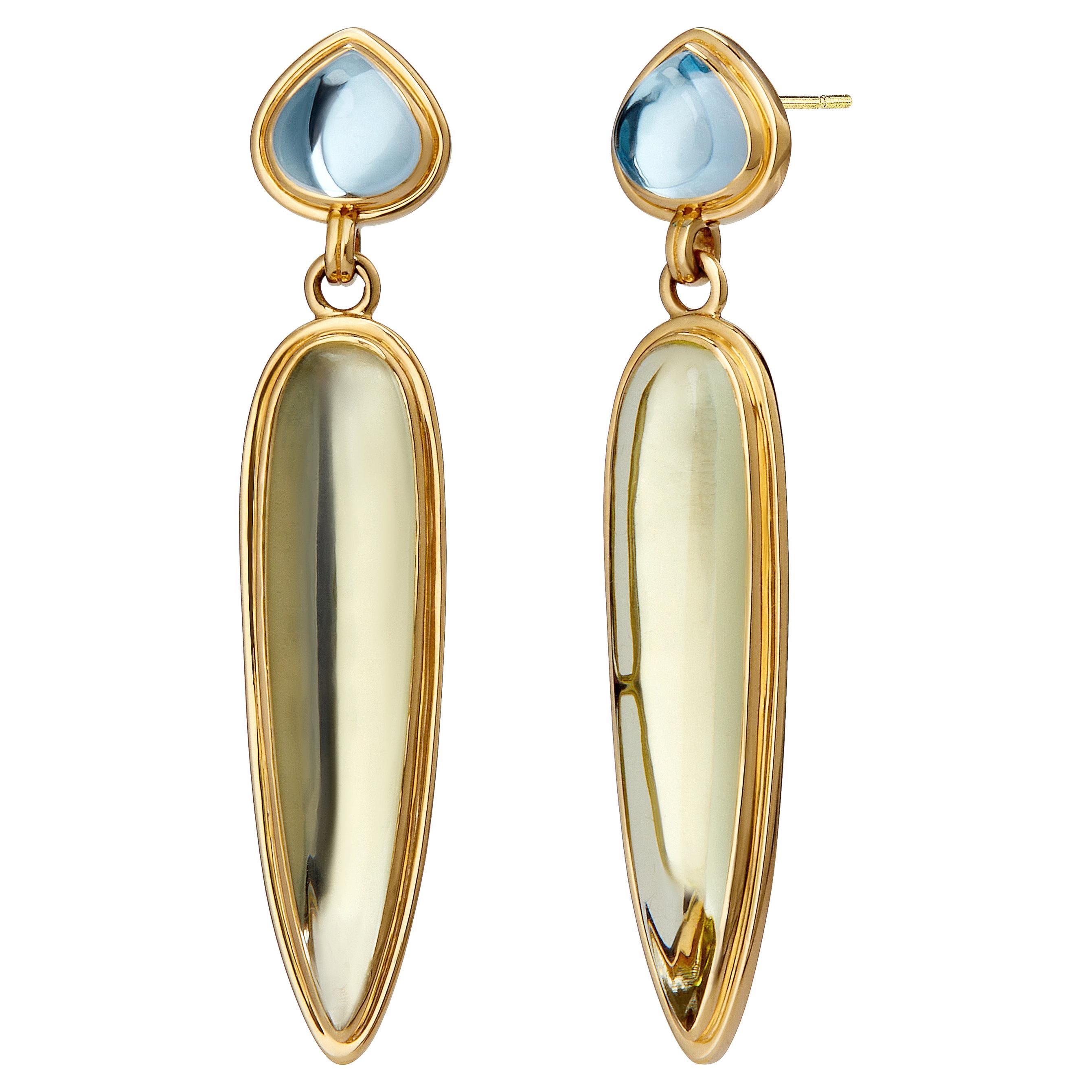 Syna Yellow Gold Earrings with Blue Topaz and Lemon Quartz