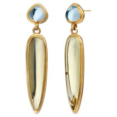 Syna Yellow Gold Earrings with Blue Topaz and Lemon Quartz