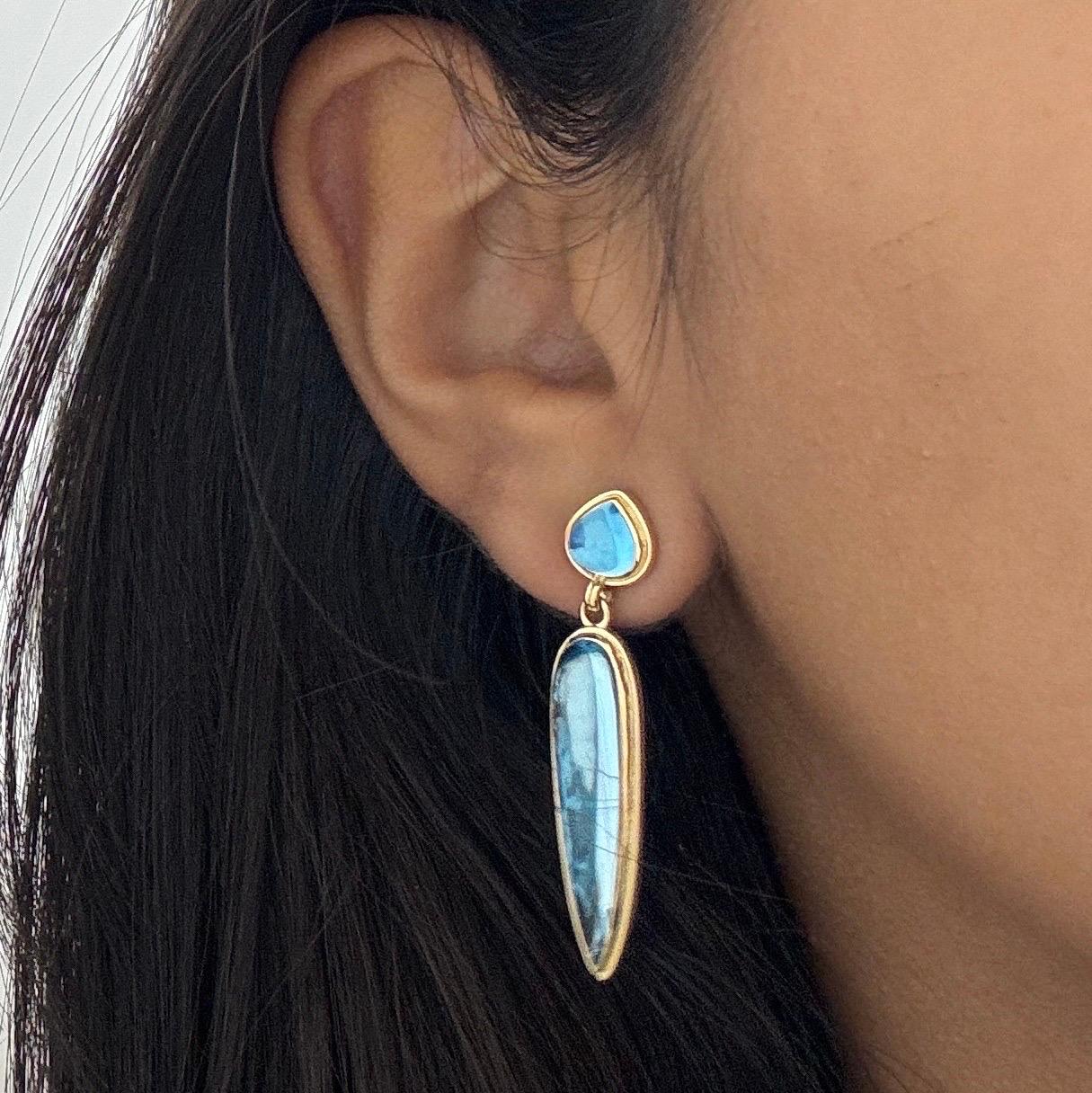 Contemporary Syna Yellow Gold Earrings with Blue Topaz For Sale