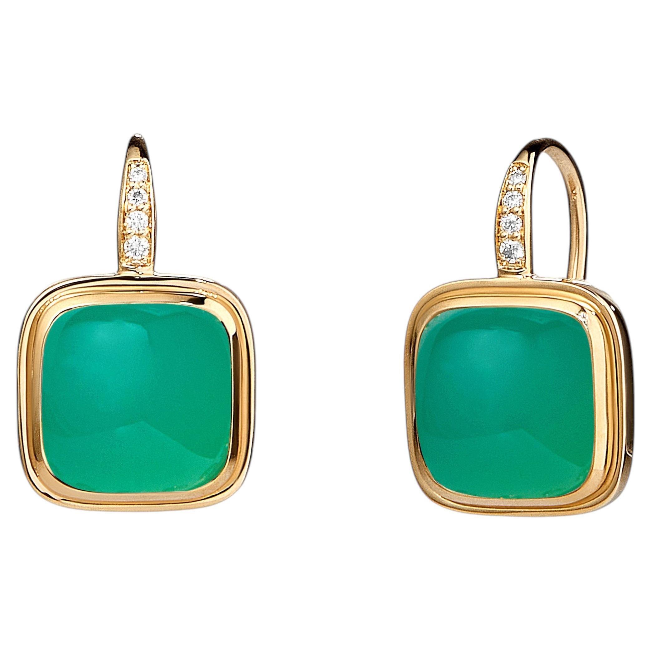 Pendientes Syna de oro amarillo con crisoprasa y diamantes