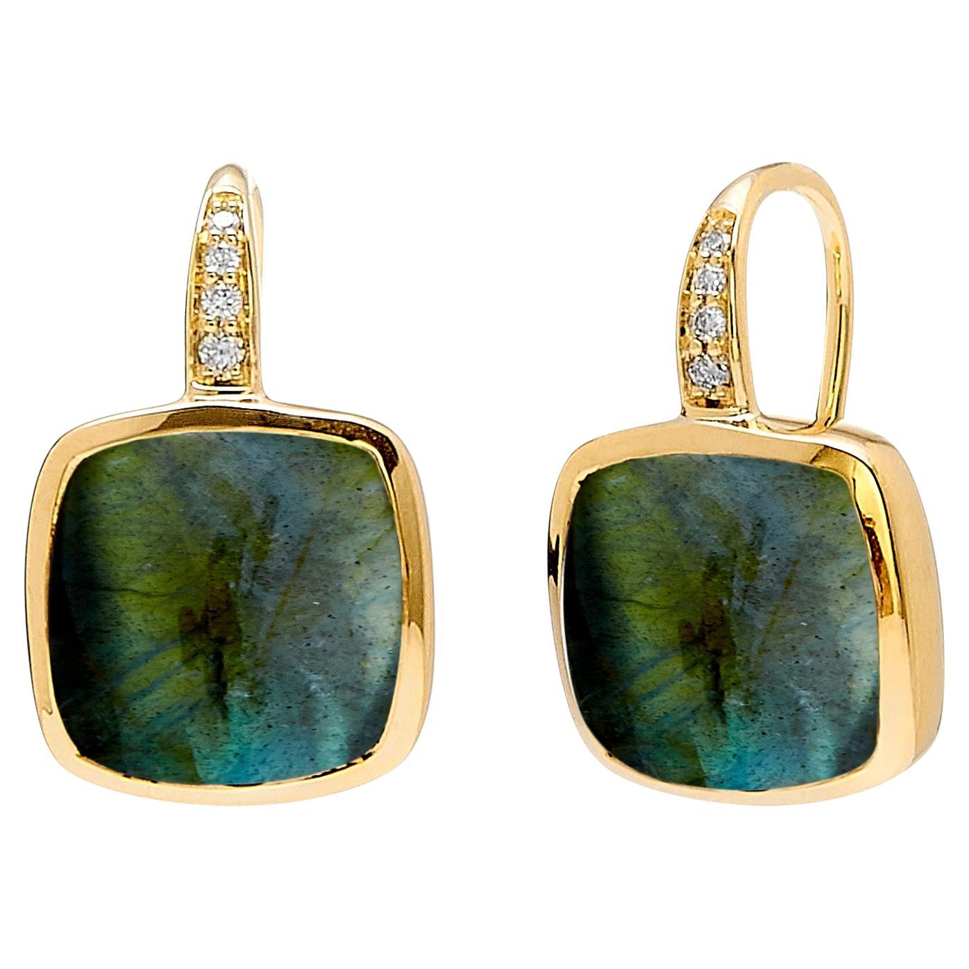 Syna Yellow Gold Earrings with Labradorite and Diamonds For Sale