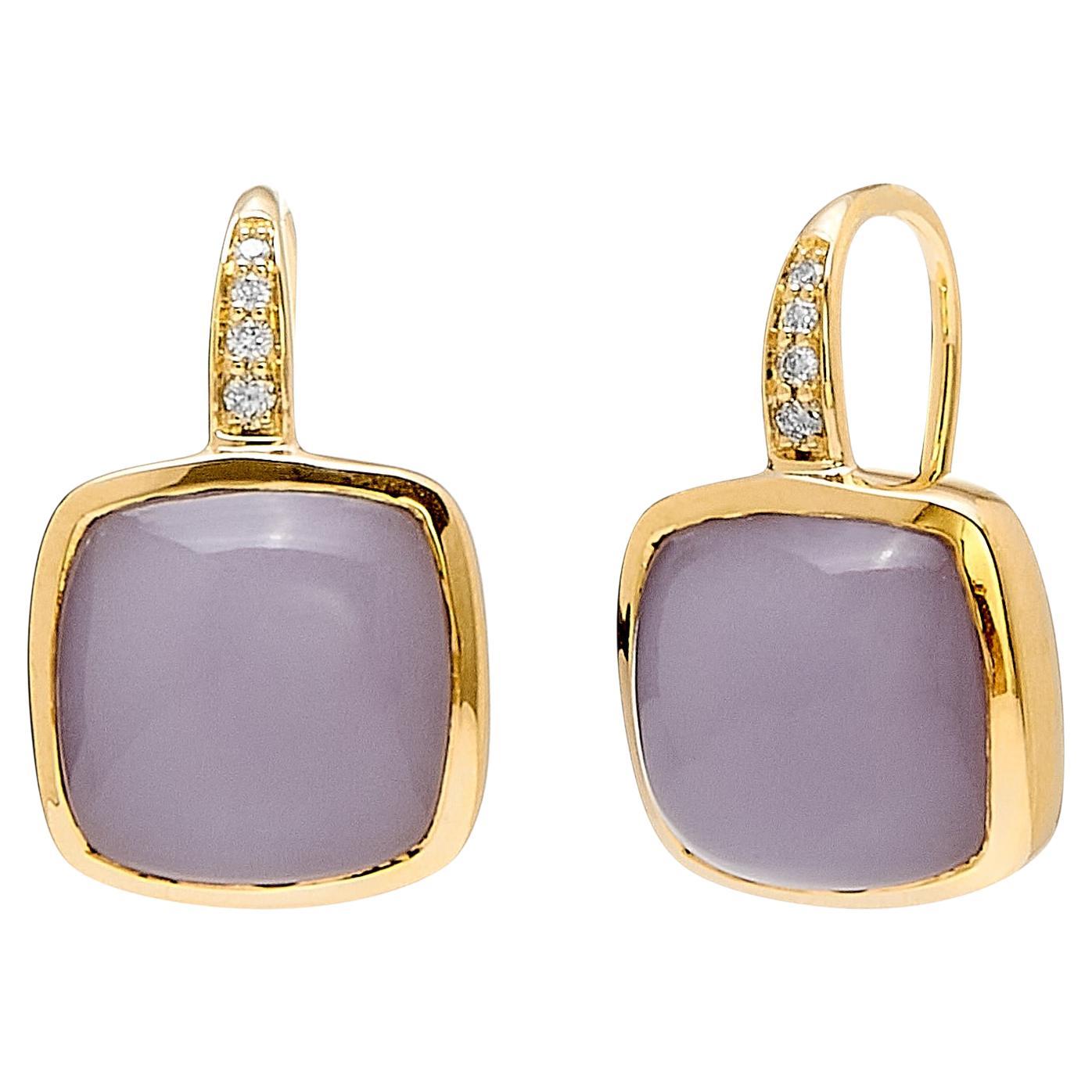 Syna Yellow Gold Earrings with Lavander Flourite and Diamonds For Sale