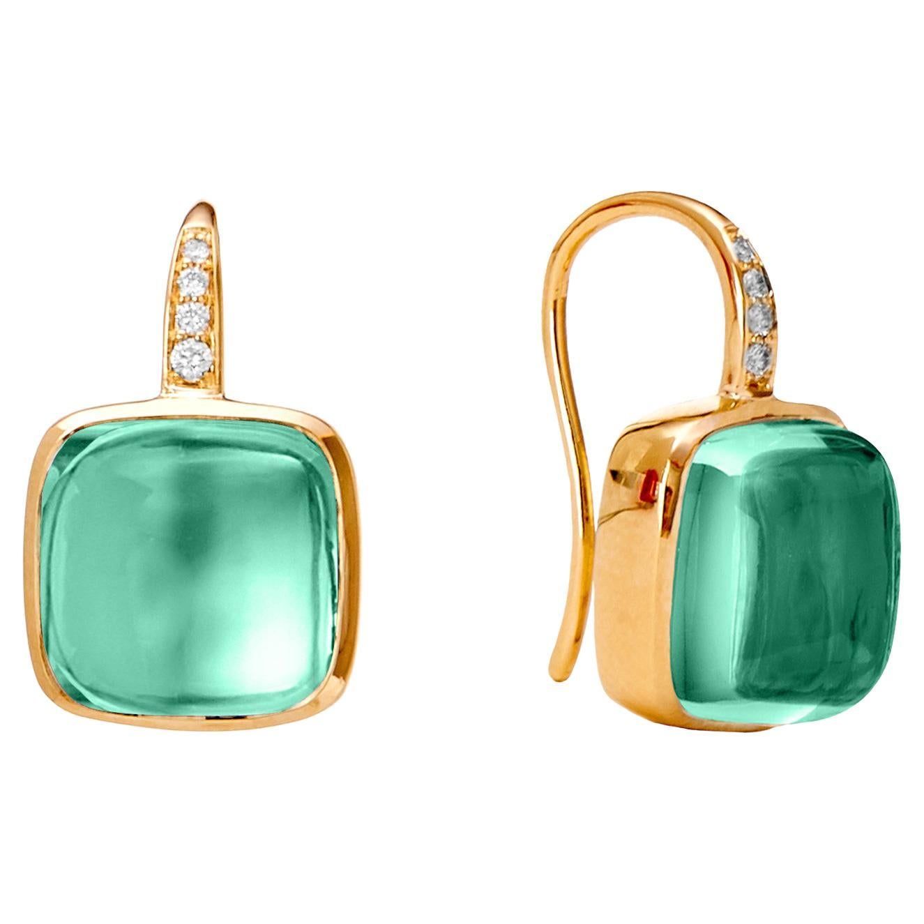 Syna Yellow Gold Earrings with Light Green Chalcedony and Diamonds