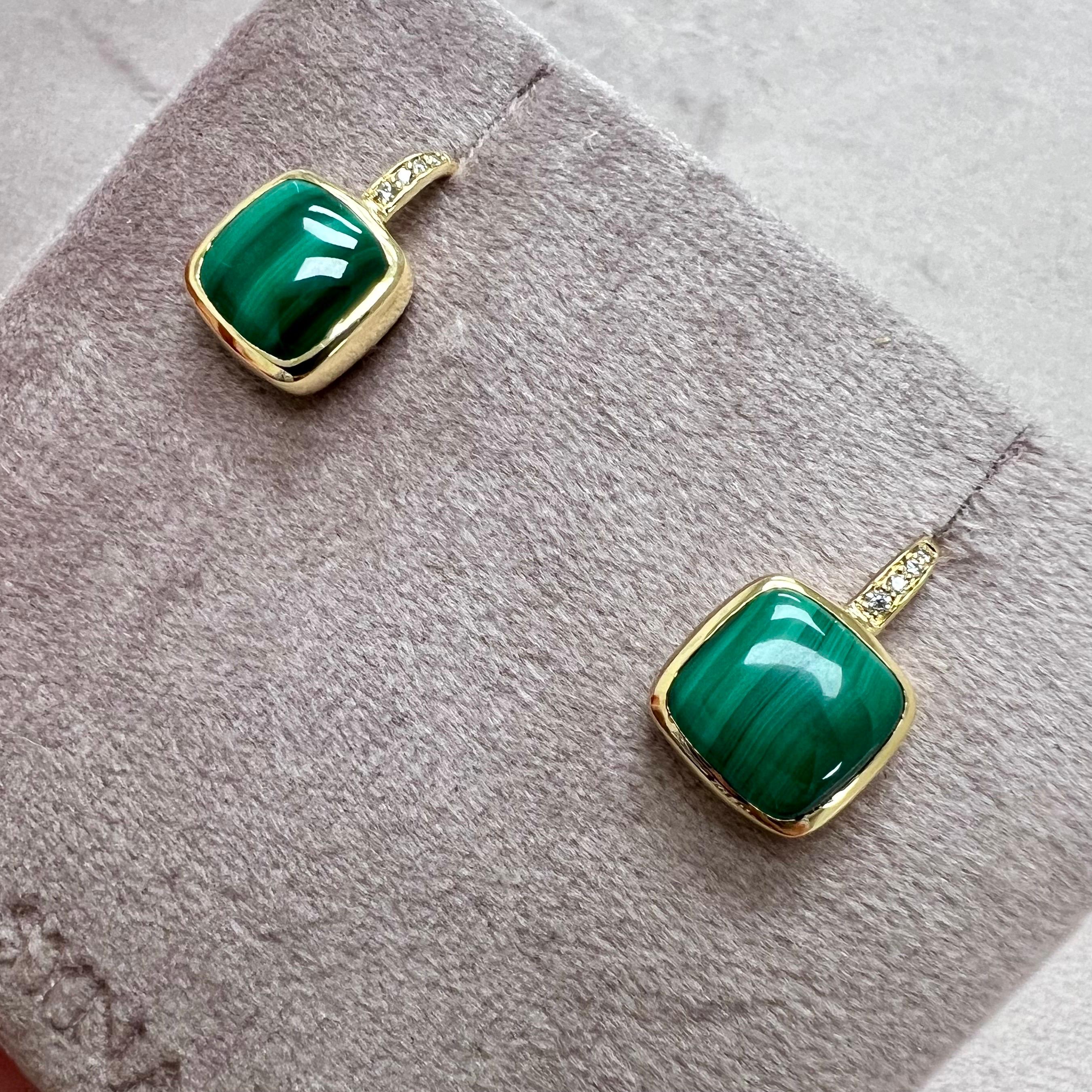 Contemporary Syna Yellow Gold Earrings with Malachite and Diamonds For Sale
