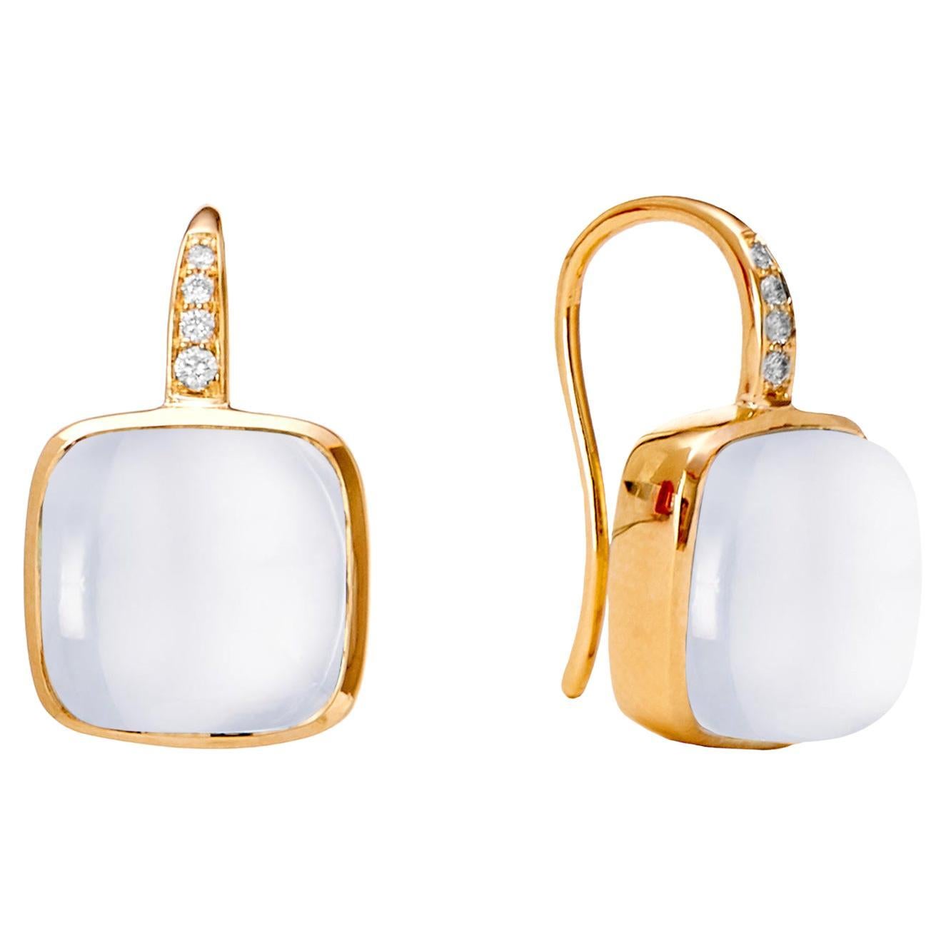 Syna Yellow Gold Earrings with Moon Quartz and Diamonds For Sale