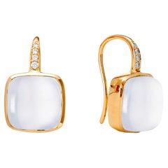 Syna Yellow Gold Earrings with Moon Quartz and Diamonds