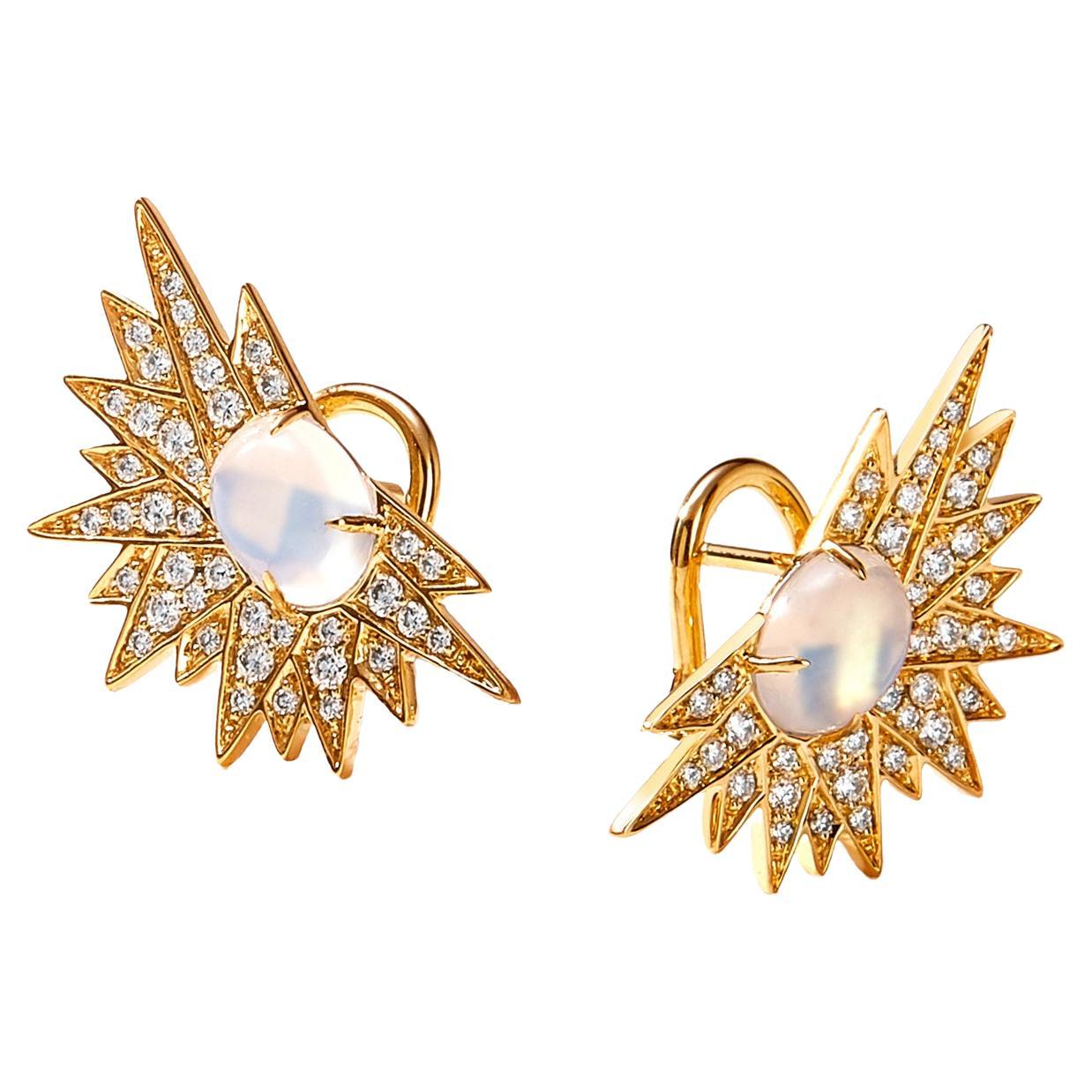 Syna Yellow Gold Earrings with Moon Quartz and Diamonds