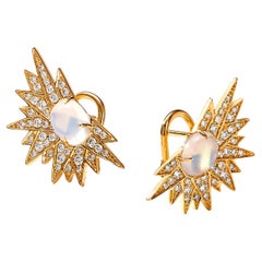 Syna Yellow Gold Earrings with Moon Quartz and Diamonds