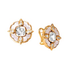 Syna Yellow Gold Earrings with Mother of Pearl, Crystal and Champagne Diamonds
