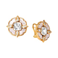 Syna Yellow Gold Earrings with Mother of Pearl, Crystal and Champagne Diamonds