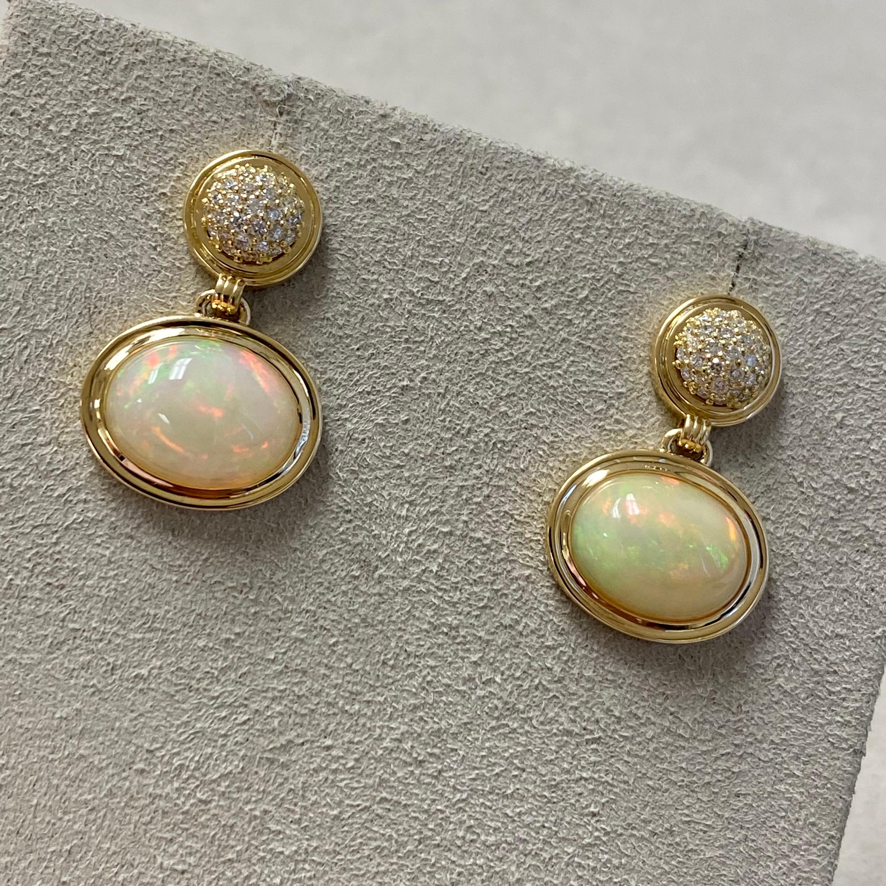 Syna Yellow Gold Earrings with Opal and Champagne Diamonds In New Condition In Fort Lee, NJ