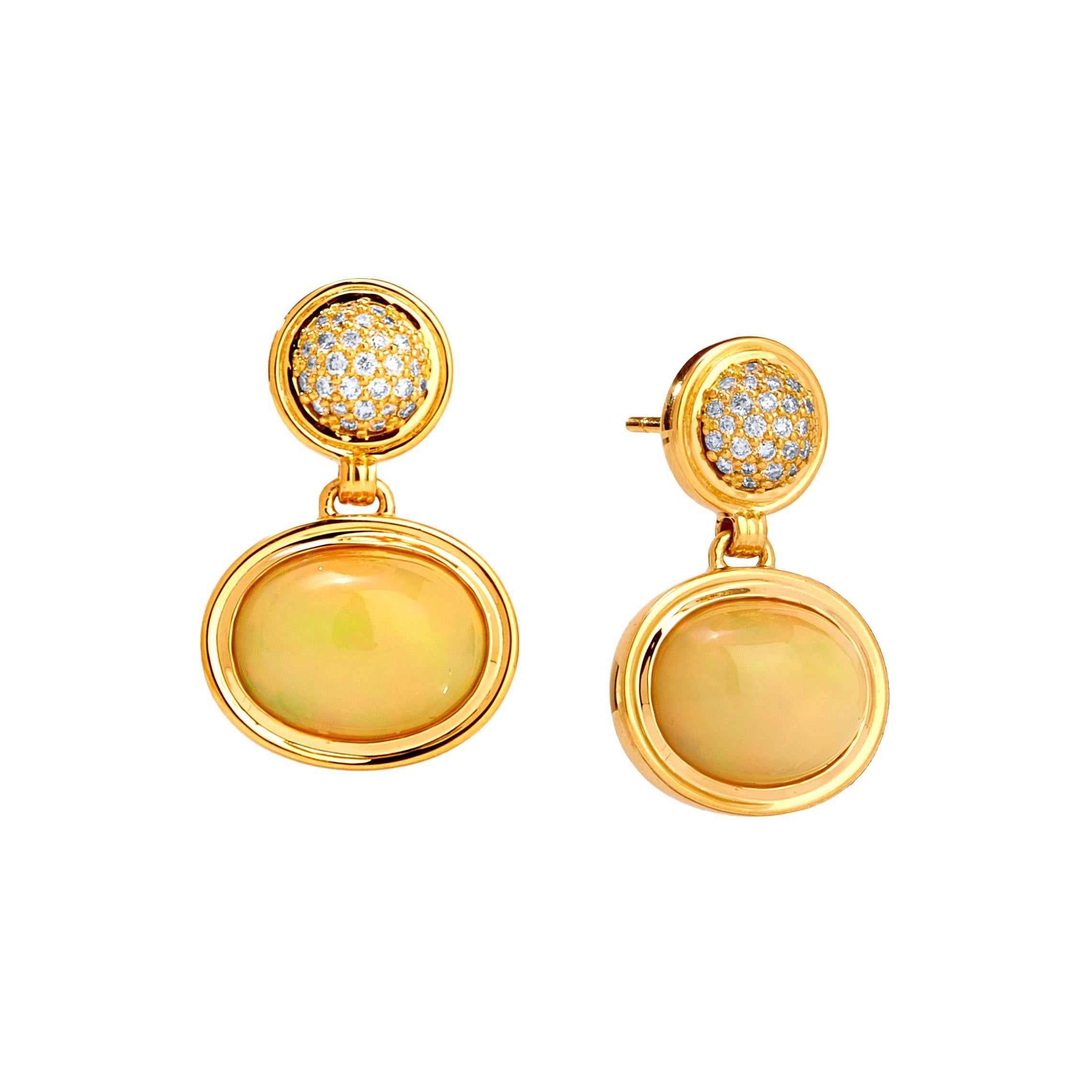 Syna Yellow Gold Earrings with Opal and Champagne Diamonds