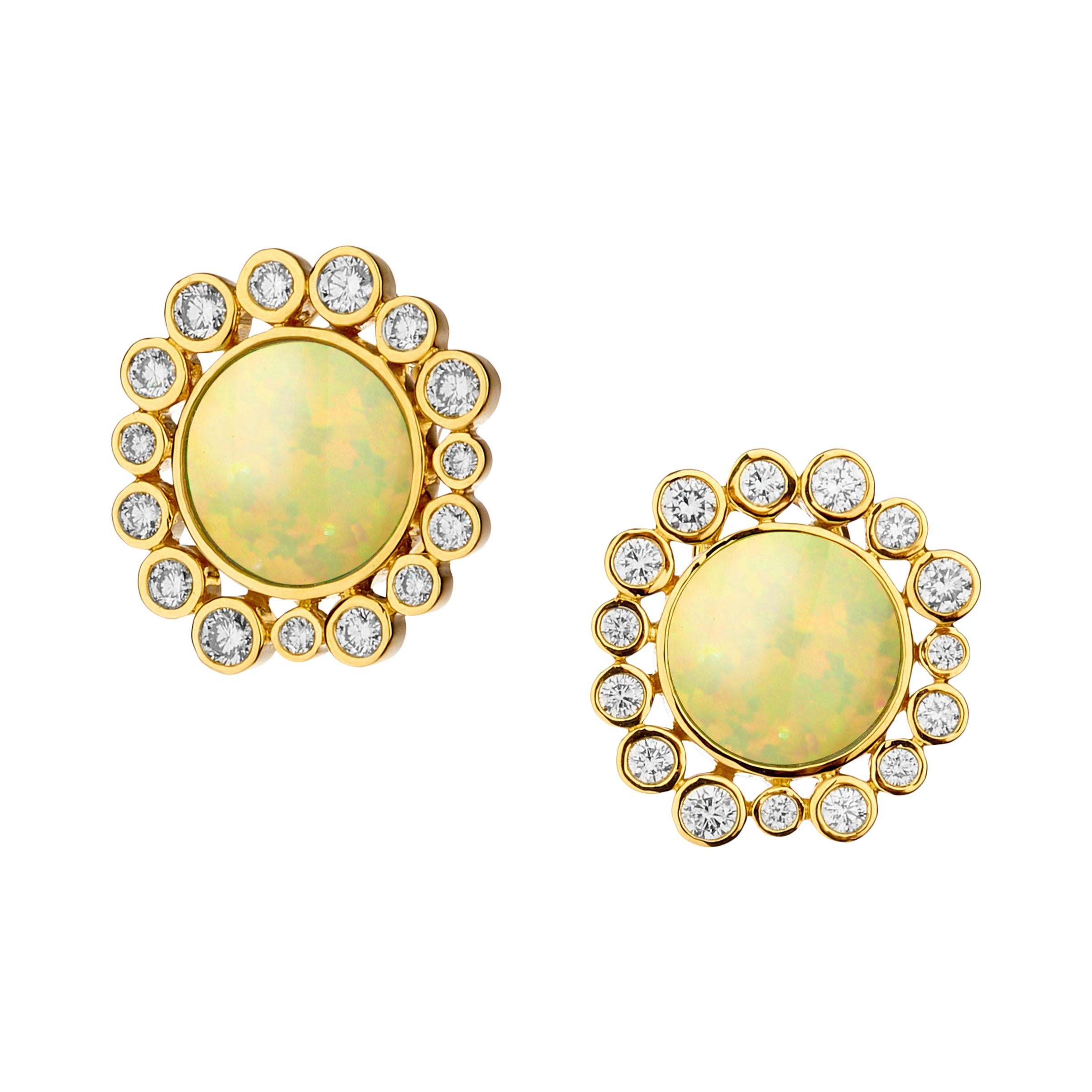 Syna Yellow Gold Earrings with Opal and Diamonds For Sale