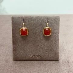 Syna Yellow Gold Earrings with Orange Chalcedony and Diamonds