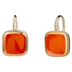 Syna Yellow Gold Earrings with Orange Chalcedony and Diamonds